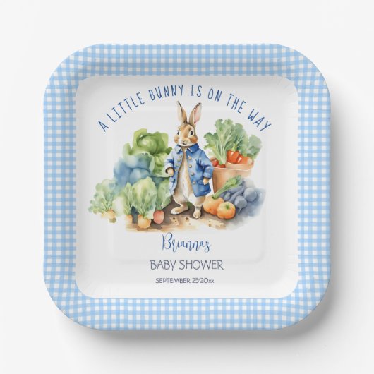 Peter konijn baby boy baby shower gedrukt papieren bordje (Voorkant)