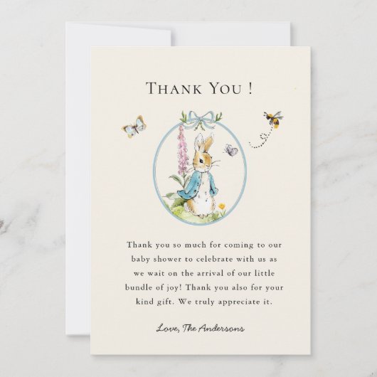 Peter konijn Baby jongensdouche Bedankt kaart (Voorkant)