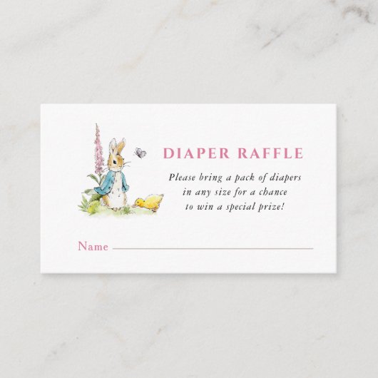 Peter Konijn Baby Meisje douche Luier Raffle Informatiekaartje (Voorkant)