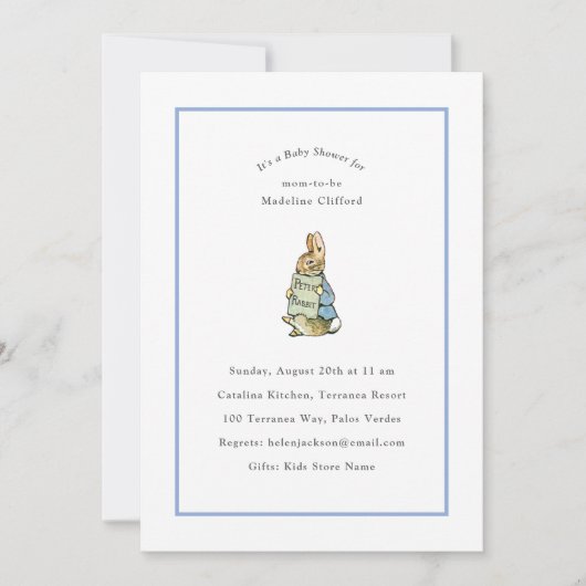 Peter Konijn Blauw en Wit  Baby shower Kaart (Voorkant)