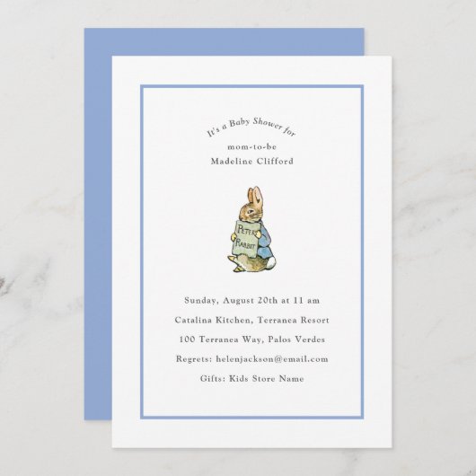 Peter Konijn Blauw en Wit  Baby shower Kaart (Voorkant / Achterkant)