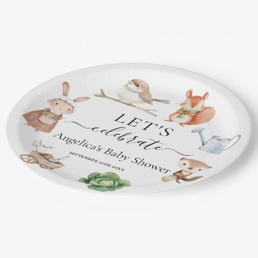 Peter Konijn Dieren Tuin Gereedschap Baby shower Papieren Bordje (Gekanteld)