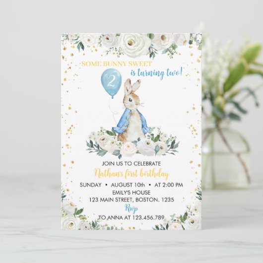 Peter Konijn Jongen Verjaardag Uitnodiging (Staand voorkant)