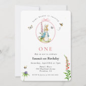 Peter Konijn Meisje Eerste verjaardag uitnodiging (Voorkant)