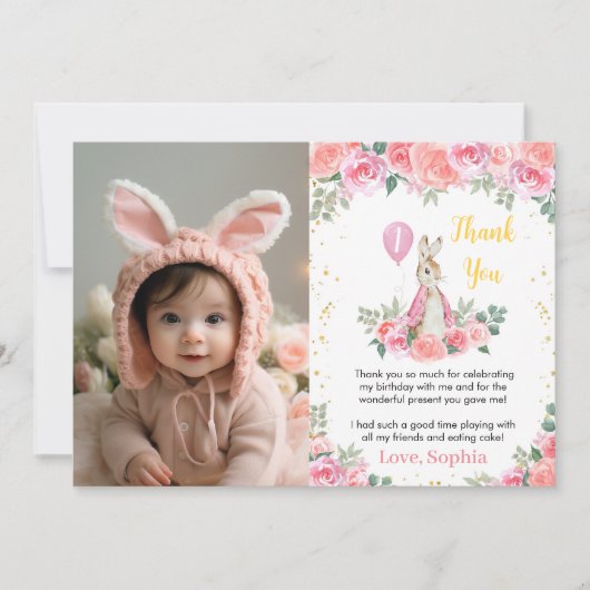 Peter Konijn Roze Dank u kaart Verjaardagsfeestje (Voorkant)