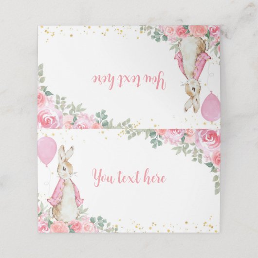 Peter Konijn Roze Plaats Kaart Verjaardagsfeestje Plaatskaartje (Buitenkant ongevouwen)