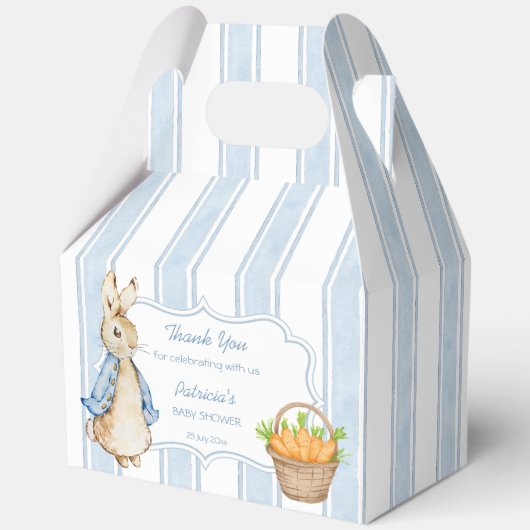 Peter konijn stoffige blauwe strepen baby shower g bedankdoosjes (Voorkant)