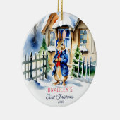 Peter konijn winter eerste kerstcadeaus foto keramisch ornament (Rechts)