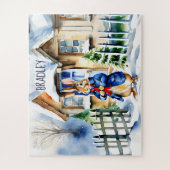 Peter konijn winter kerstcadeaus aangepaste naam legpuzzel (Verticaal)