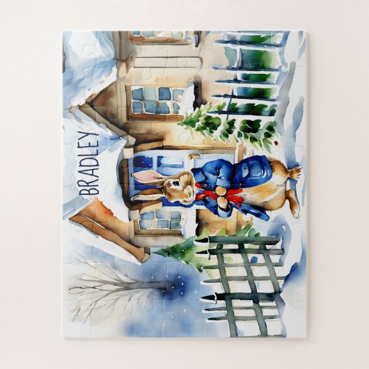 Peter konijn winter kerstcadeaus aangepaste naam legpuzzel (Verticaal)
