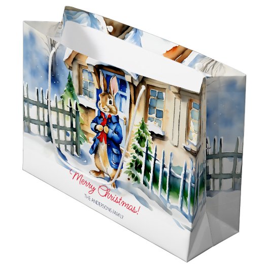 Peter konijn winter Kerstmis sjabloon Groot Cadeauzakje (Voorkant Gekanteld)