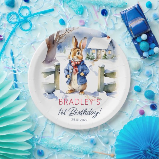 Peter konijn winter verjaardagsfeestje servies papieren bordje (Feest)