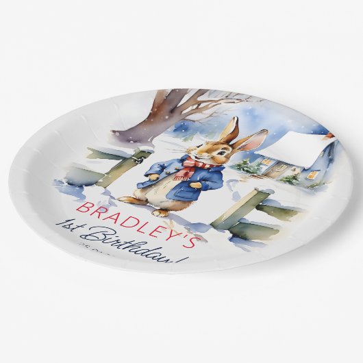 Peter konijn winter verjaardagsfeestje servies papieren bordje (Gekanteld)
