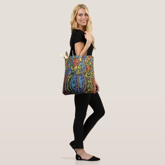 " peter max art style " bloemen en vase bag tote bag (Op model)