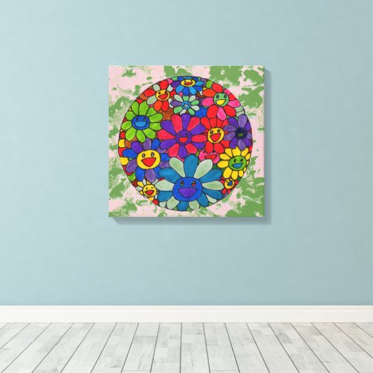 " peter max art style " lachend bloemen balcanvas canvas afdruk (Insitu (Houten vloer))