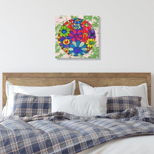 " peter max art style " lachend bloemen balcanvas canvas afdruk (Insitu (Slaapkamer))