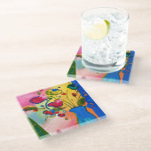 Peter Max geïnspireerd Flowers Glass Onderzetter (Schuin)