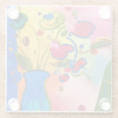 Peter Max geïnspireerd Flowers Glass Onderzetter (Achterkant)