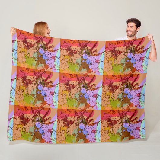 Peter Max kleurrijk waterverf florvormpatroon Fleece Deken (In situ)