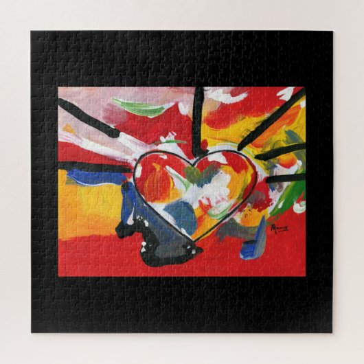 Peter Max kleurrijke waterverf Abstract hart Legpuzzel (Verticaal)