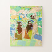 Peter Max kleurrijke waterverf florale Pet Girls Legpuzzel (Verticaal)