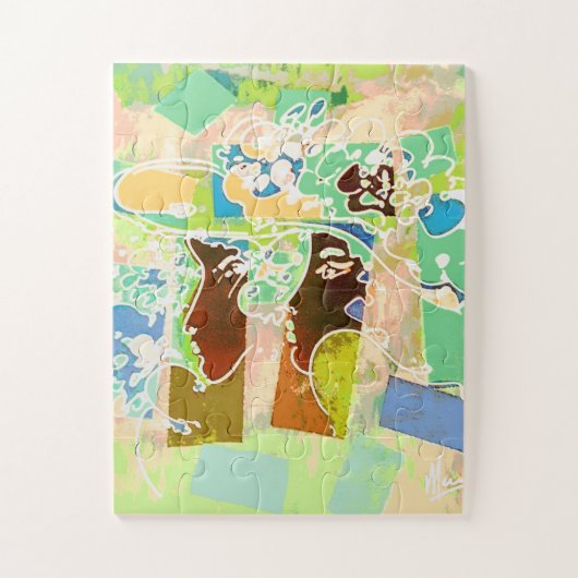 Peter Max kleurrijke waterverf florale Pet Girls Legpuzzel (Verticaal)