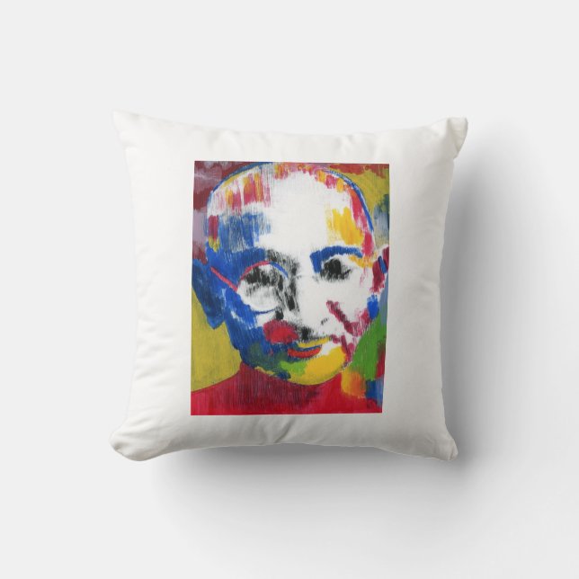 Peter Max kleurrijke waterverf Mahatma Gandhi Kussen (Voorkant)