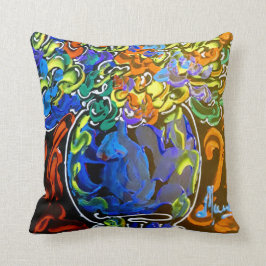 Peter Max kleurrijke waterverf Vase en bloemen Kussen