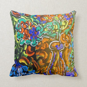 Peter Max kleurrijke waterverf Vase en bloemen Kussen