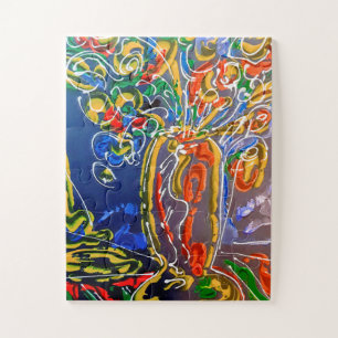 Peter Max kleurrijke waterverf Vase met bloemen Legpuzzel