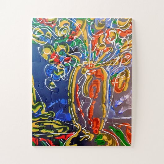Peter Max kleurrijke waterverf Vase met bloemen Legpuzzel (Verticaal)