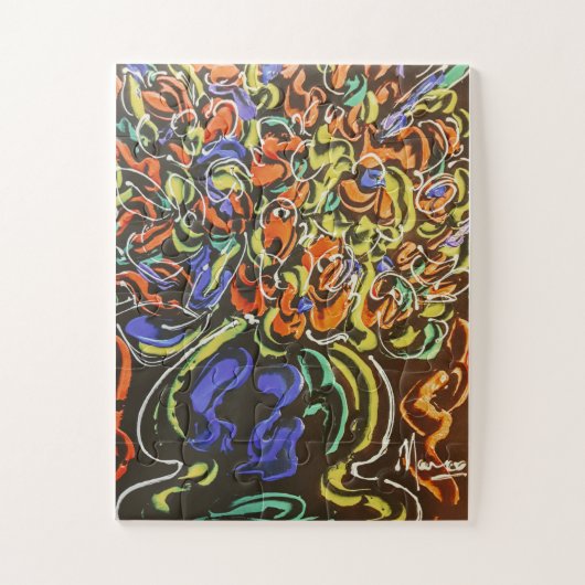 Peter Max kleurrijke waterverf Vase met bloemen Legpuzzel (Verticaal)