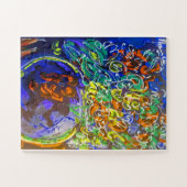 Peter Max kleurrijke waterverf Vase met bloemen Legpuzzel (Horizontaal)