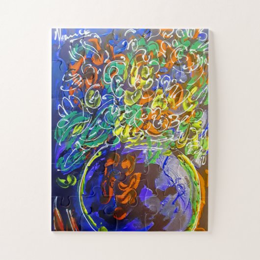 Peter Max kleurrijke waterverf Vase met bloemen Legpuzzel (Verticaal)