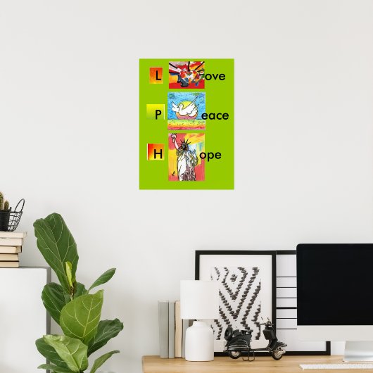  Peter Max kunststijl LOVE PEACE HOPE Poster (Thuiskantoor)
