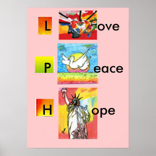  Peter Max kunststijl LOVE PEACE HOPE Poster