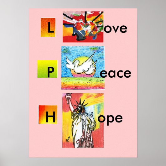 Peter Max kunststijl LOVE PEACE HOPE Poster (Voorkant)