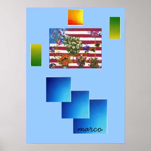  Peter Max vlag met bloemen Poster (Voorkant)
