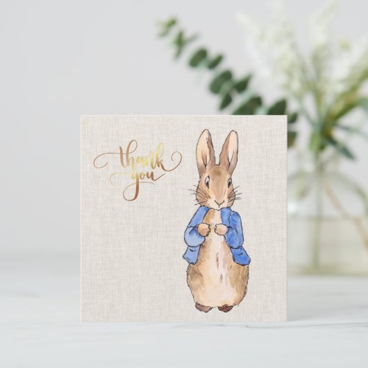 Peter met beige linnen achtergrond  bedankkaart (Staand voorkant)