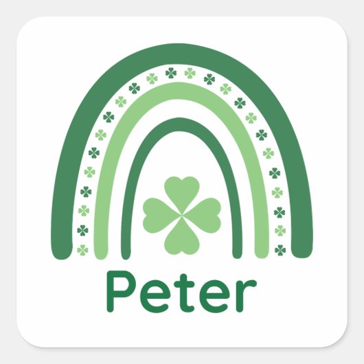 Peter Name Clover Boho Rainbow Vierkante Sticker (Voorkant)