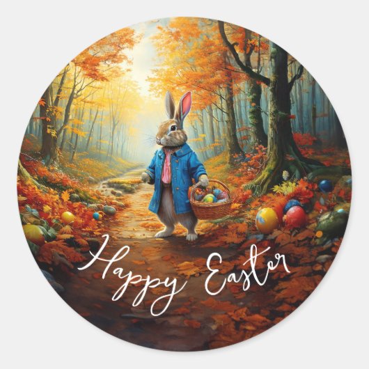 Peter Paashaas met Easter Egg Basket Ronde Sticker (Voorkant)