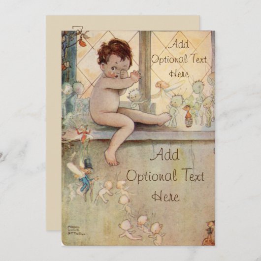 Peter Pan aan het raam met feeën - Uitnodiging (Voorkant / Achterkant)