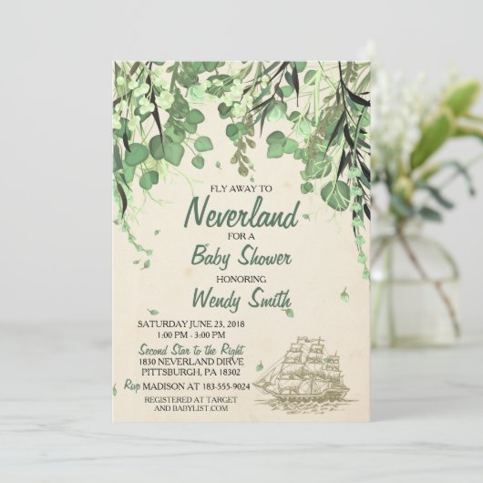  Peter Pan Neverland Baby shower Uitnodiging (Staand voorkant)