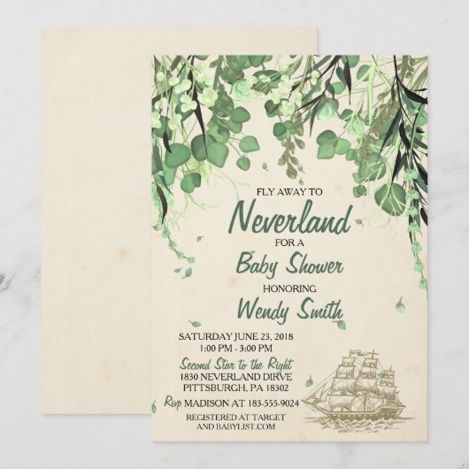  Peter Pan Neverland Baby shower Uitnodiging (Voorkant / Achterkant)