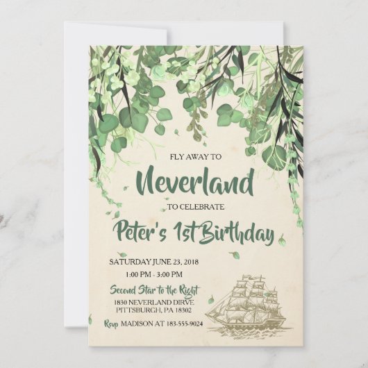 Peter Pan Neverland Verjaardagsuitnodiging Kaart (Voorkant)