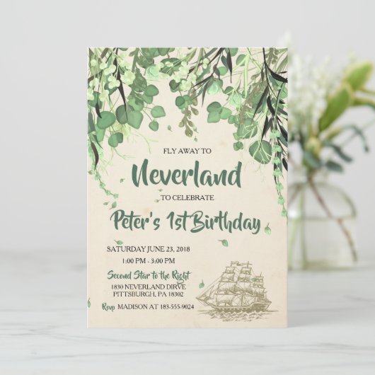 Peter Pan Neverland Verjaardagsuitnodiging Kaart (Staand voorkant)
