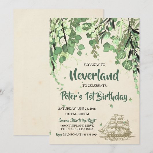  Peter Pan Neverland Verjaardagsuitnodiging Kaart (Voorkant / Achterkant)
