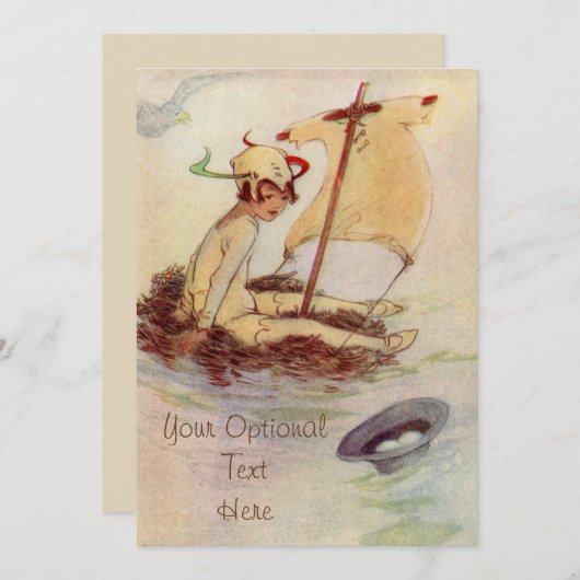 Peter Pan on Nest Raft - Baby Uitnodiging (Voorkant / Achterkant)