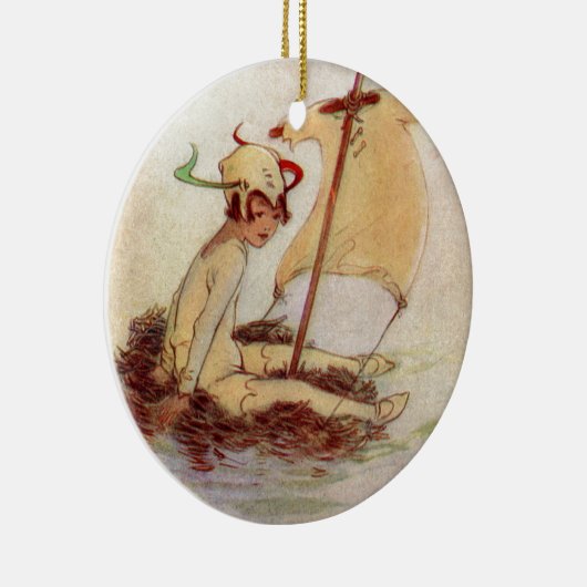 Peter Pan op Nest Raft Keramisch Ornament (Rechts)