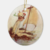 Peter Pan op Nest Raft Keramisch Ornament (Links)